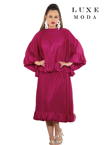 Luxe Moda 460 fuchsia pink skirt suit