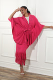 Luxe Moda 482 fuchsia fringe skirt suit