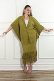 Luxe Moda 482 kiwi green fringe skirt suit