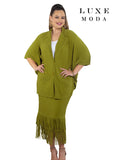 Luxe Moda 482 kiwi green skirt suit