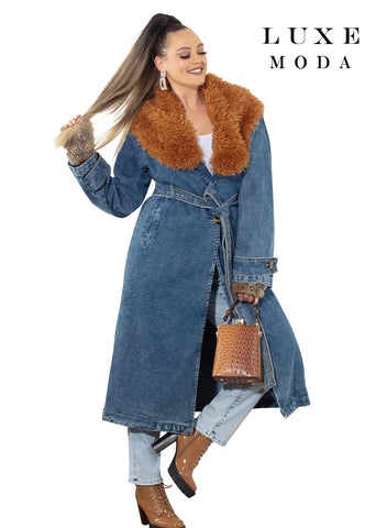 Luxe Moda 488 denim trench coat