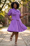 Lilac Purple Puff Sleeve Solid Midi Dress
