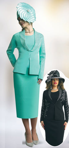 Lily & Taylor 622 mint green skirt suit