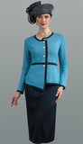 Lily and Taylor 758 turquoise knit skirt suit