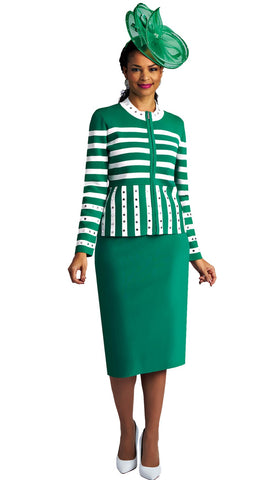 Lily & Taylor 778 Emerald Green Knit skirt suit
