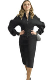 Lily and Taylor 887 black rib knit skirt suit