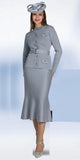 Lily & Taylor 922 silver knit skirt suit