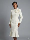 Lily & Taylor 5226 ivory tweed midi dress