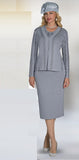 Lily & Taylor 651 silver knit skirt suit