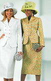 Lily & Taylor 4919 kiwi green jacquard skirt suit