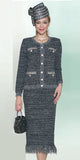 Lily & Taylor 889 silver knit skirt suit