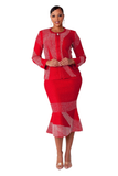 Liorah 7312 red knit skirt suit
