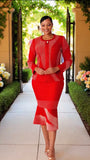 Liorah 7312 red knit skirt suit