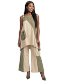 Lisa Rene 3389 olive green linen pant set