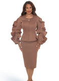 Lisa Rene 3396 coffee brown skirt suit