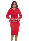 Lisa Rene 3397 red peplum skirt suit