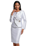 Lisa Rene 3398 pure white silk look skirt suit