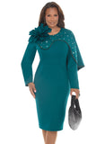 Lisa Rene 3402 jade green capelet dress