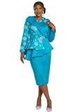 Lisa Rene 66379 peacock blue skirt suit