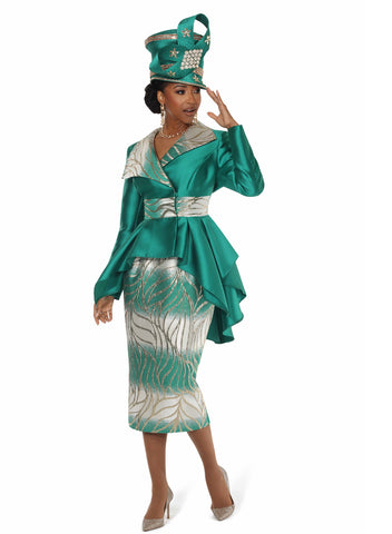 Lisa Rene 66980 green skirt suit