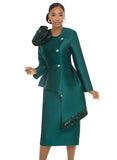 Lisa Rene 66972 Hunter green cascade skirt suit