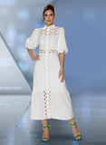 Love the Queen 17548 puff sleeve white maxi dress