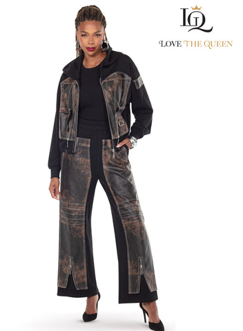 Love the Queen 17622 black leather pant set