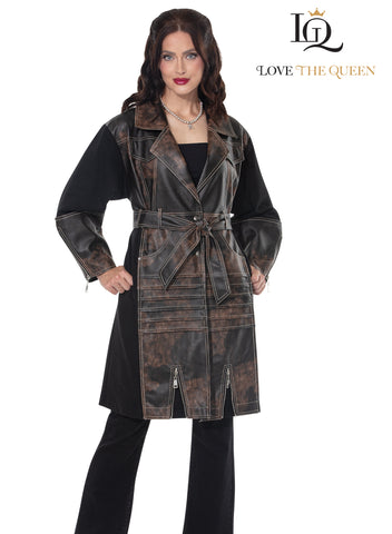 Love the Queen 17623 faux leather brown coat