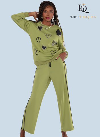 Love the Queen 17638 kiwi green pant suit