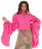 Love the Queen 17670 pink ruched sleeve blouse
