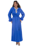 Luxe Moda 561 royal blue feather cuff maxi dress