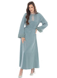 Luxe Moda 561 sage green feather cuff maxi dress