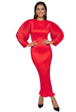 Luxe Moda 528 red pleated maxi dress