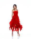 Mesh Ruffle Red Dress