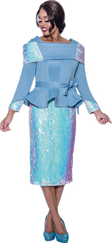 Stellar Looks 1932 blue sequin scuba skirt suit