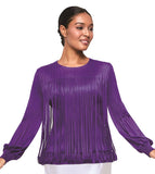 Serafina 3001 purple satin pleated blouse