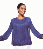 Serafina 3001 royal blue satin pleated blouse