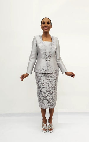 Serafina 4033 silver skirt suit