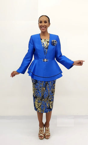 Serafina 4046 royal blue skirt suit