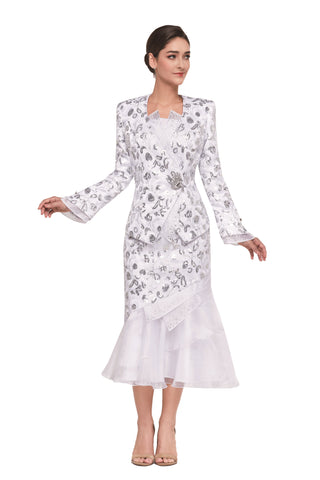 Serafina 4209 white skirt suit