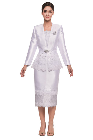 Serafina 4210 white skirt suit