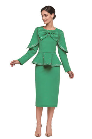 Serafina 4217 emerald green skirt suit