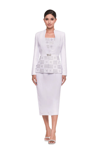 Serafina 4303 white skirt suit