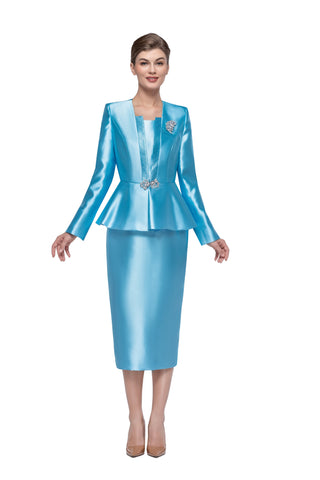 Serafina 4315 Turquoise Blue Skirt Suit