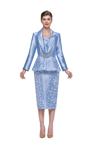 Serafina 4317 blue lace skirt suit