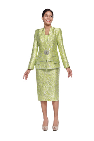 Serafina 4322 lime green jacquard skirt suit