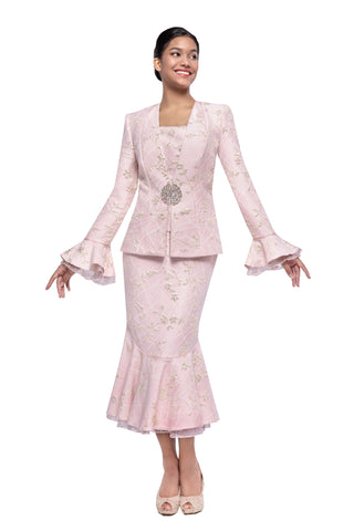 Serafina 4323 pink bell sleeve skirt suit