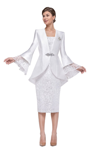Serafina 4324 white lace skirt suit