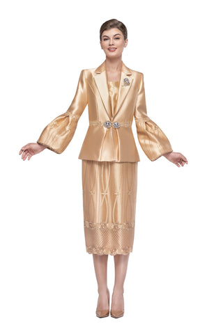 Serafina 4326 gold lace skirt suit