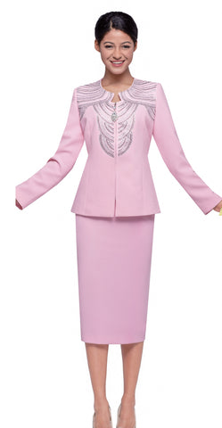 Serafina 4371 pink knit skirt suit